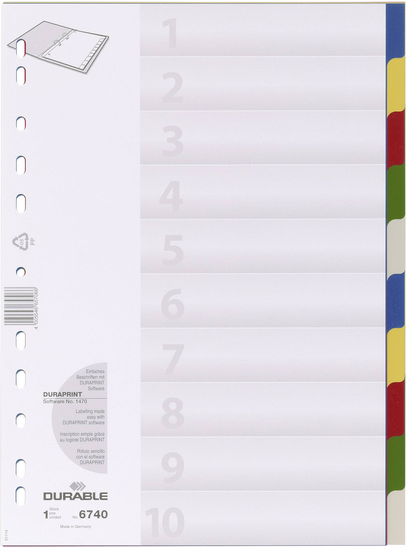 Durable 6740 Register DIN A4 blanco Polypropyleen Meerdere kleuren 10 tabbladen 674027