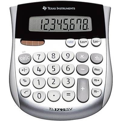 Srebrni kalkulator tvrtke Texas Instruments prikazuje broj '12.345.678' na zaslonu. Ima velike tipke za jednostavno rukovanje.