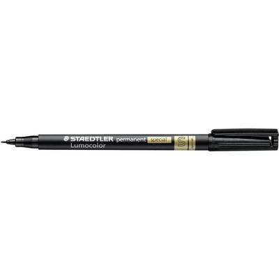 Crni Staedtler Lumocolor trajni marker s tankim vrhom, pogodan za različite površine, uključujući čep.