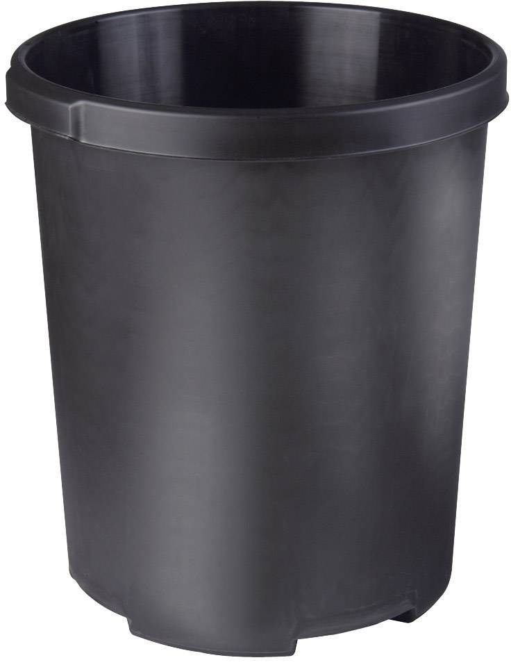 Crni plastični valjkasti kontejner za smeće, bez poklopca i ručki.