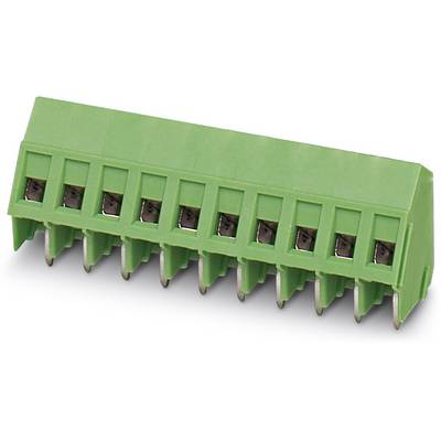 Zeleni priključni blok sa 10 pinova, uobičajeno korišten za elektronske spojeve u strujnim krugovima i uređajima.