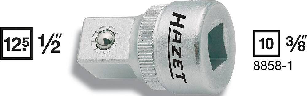 Adapter Hazet s četverokutnim priključkom 12,5 mm (1/2") na 10 mm (3/8"). Kataloški broj: 8858-1.
