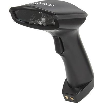 Crni ručni skener s ergonomskom ručkom, pogodan za skeniranje barkodova. Na vrhu se nalazi nezaštićeni logotip.