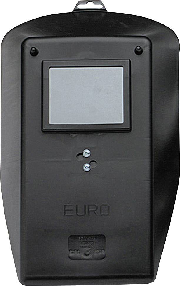 Maska za zavarivanje u crnoj boji s pravokutnim prozorčićem i natpisom 'EURO' ispod njega.