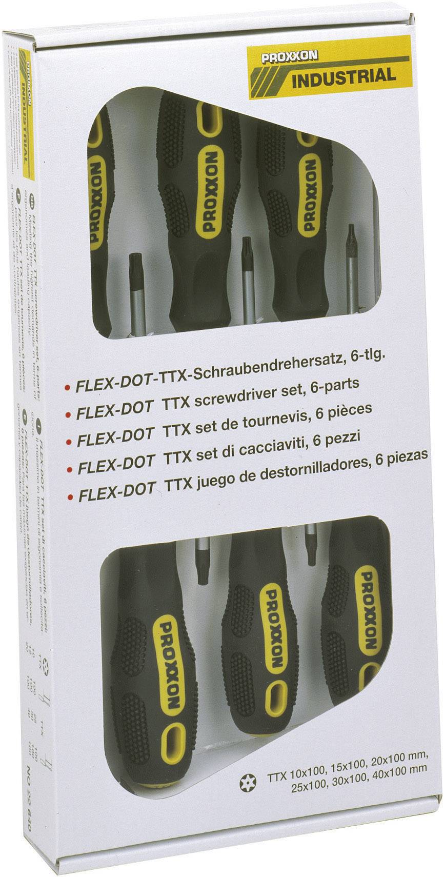 Pakiranje 'FLEX-DOT-TTX' kompleta odvijača od Proxxona, 6-djelni. Set sadrži šest odvijača različitih veličina.