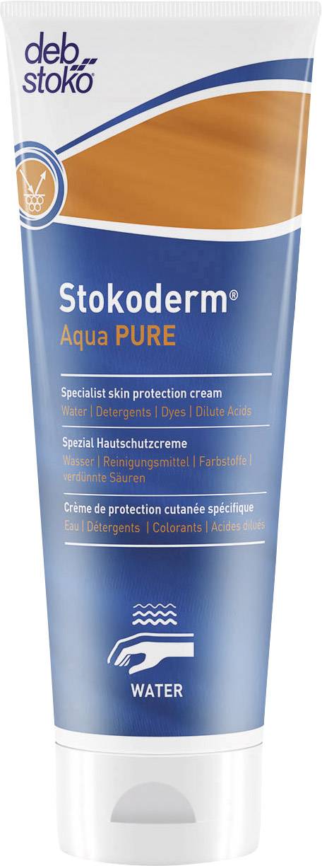 Cijev s zaštitnom kremom za kožu 'Stokoderm Aqua PURE' za zaštitu od vode i čistila. Ne sadrži mirise niti bojila.