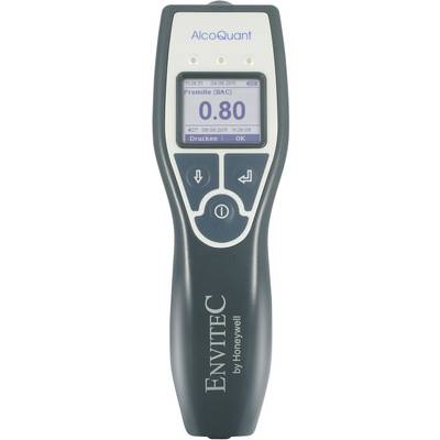 Alkohol test pokazuje 0,80 promila na zaslonu. Uređaj s tipkama za upravljanje. Marka: Envitec by Honeywell, model AlcoQuant.