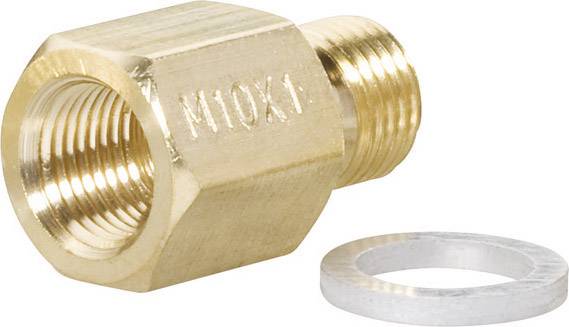Mesingani adapter M10x1 vanjski navoj na unutarnji navoj s brtvom. Pogodan za spajanje cijevi ili ugradnju tlačnih senzora.