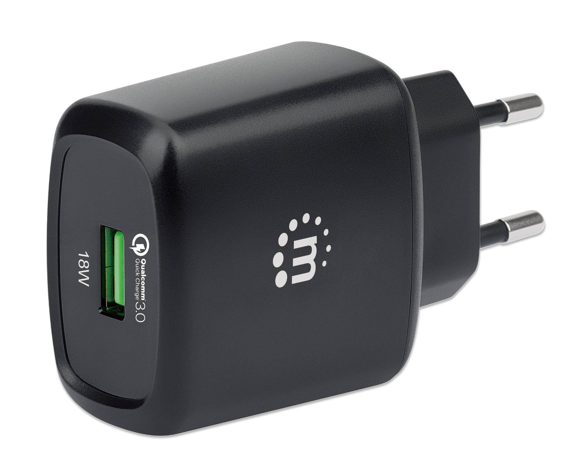 Manhattan 102384 USB punjač 18 W USB 3.2 gen. 1 utičnica A (USB 3.0) crna utičnica Qualcomm Quick Charge 3.0-3