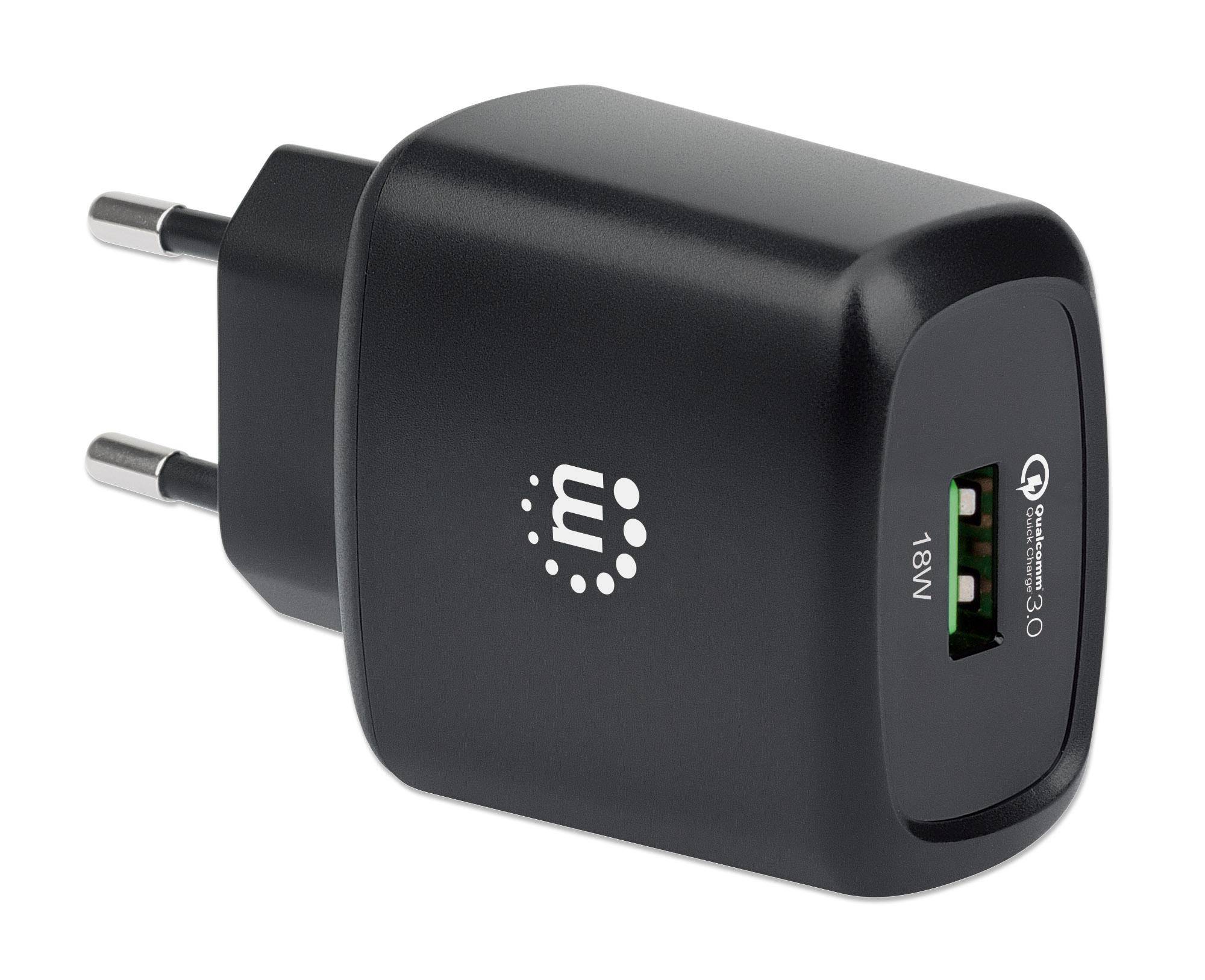 Manhattan 102384 USB punjač 18 W USB 3.2 gen. 1 utičnica A (USB 3.0) crna utičnica Qualcomm Quick Charge 3.0-4
