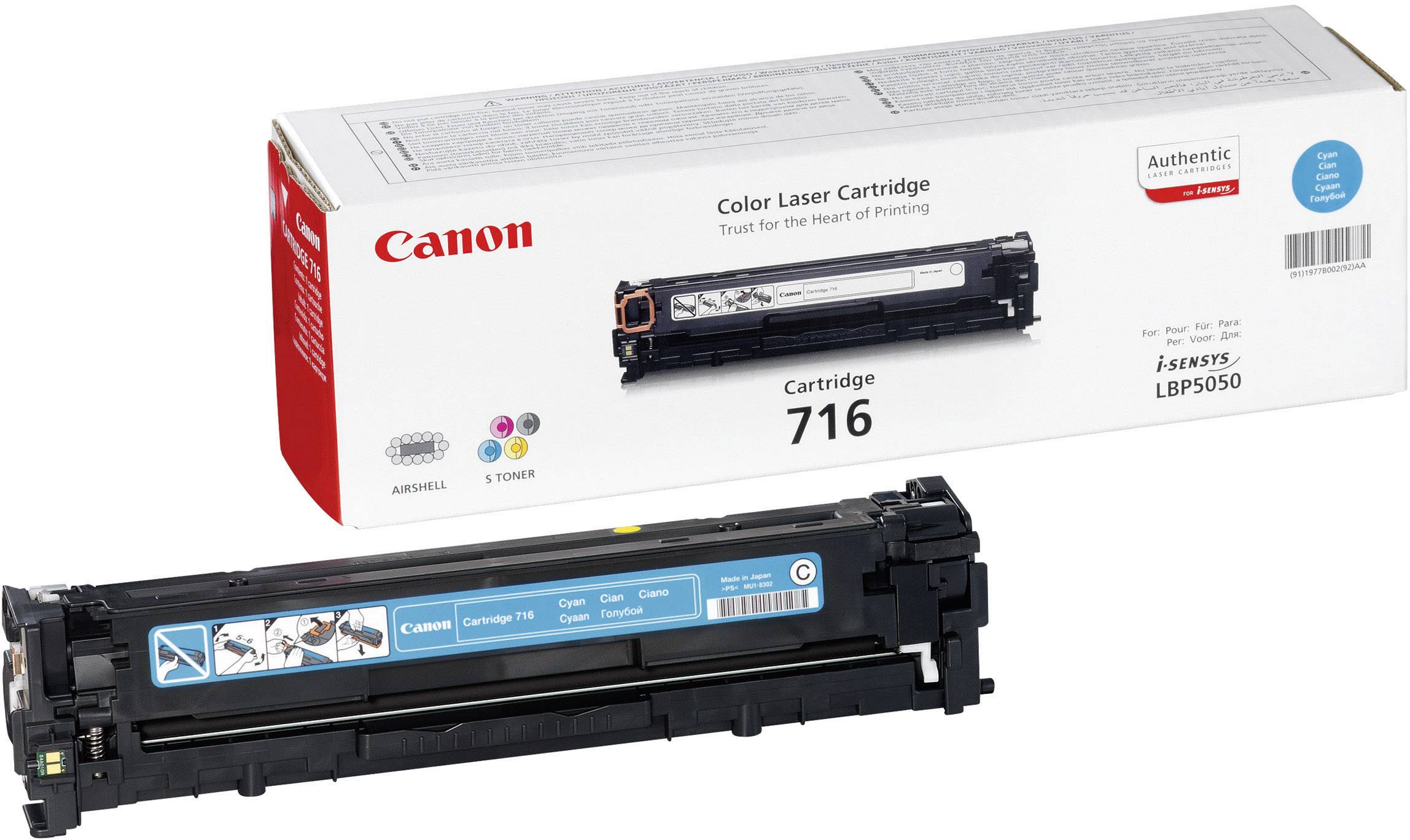 Canon-ova Color laserska tinta modela 716, kompatibilna s LBP5050. Pakiranju su vidljivi logotipovi i detalji o originalnosti.