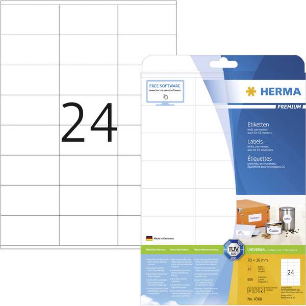 Herma 4360 univerzalne naljepnice 70 x 36 mm papir bijela 600 St. trajno prianjanje  tintni pisač, laserski pisač, laserski pisač u boji, mašina za kopiranje, kopirni uređaj u boji, rukopis