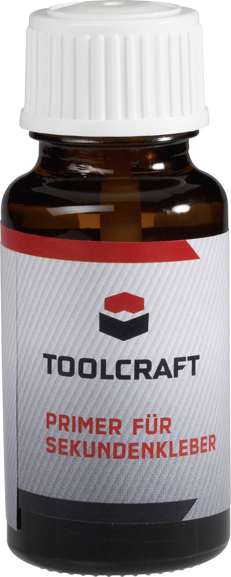 Smeđa bočica s bijelim čepom, označena natpisom 'Toolcraft Primer za trenutačni lepak'.