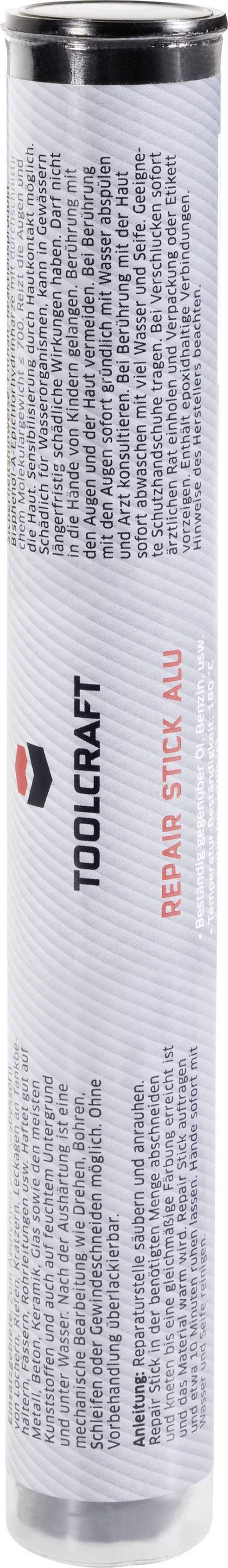 Cijev s natpisom 'TOOLCRAFT Repair Stick Alu', sadrži upute za upotrebu i napomene sitnim slovima.