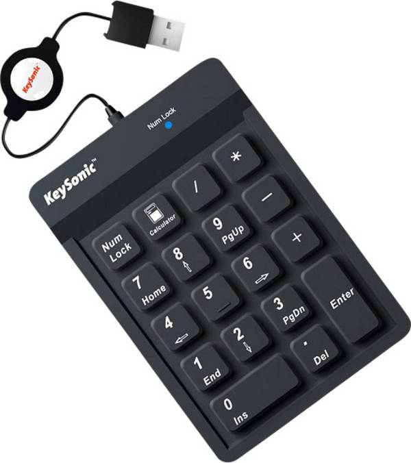 Keysonic ACK-118BK USB numerička tipkovnica fleksibilan, uvlačenje kabla, zaštita od prašine, zaštita od prskanja crna
