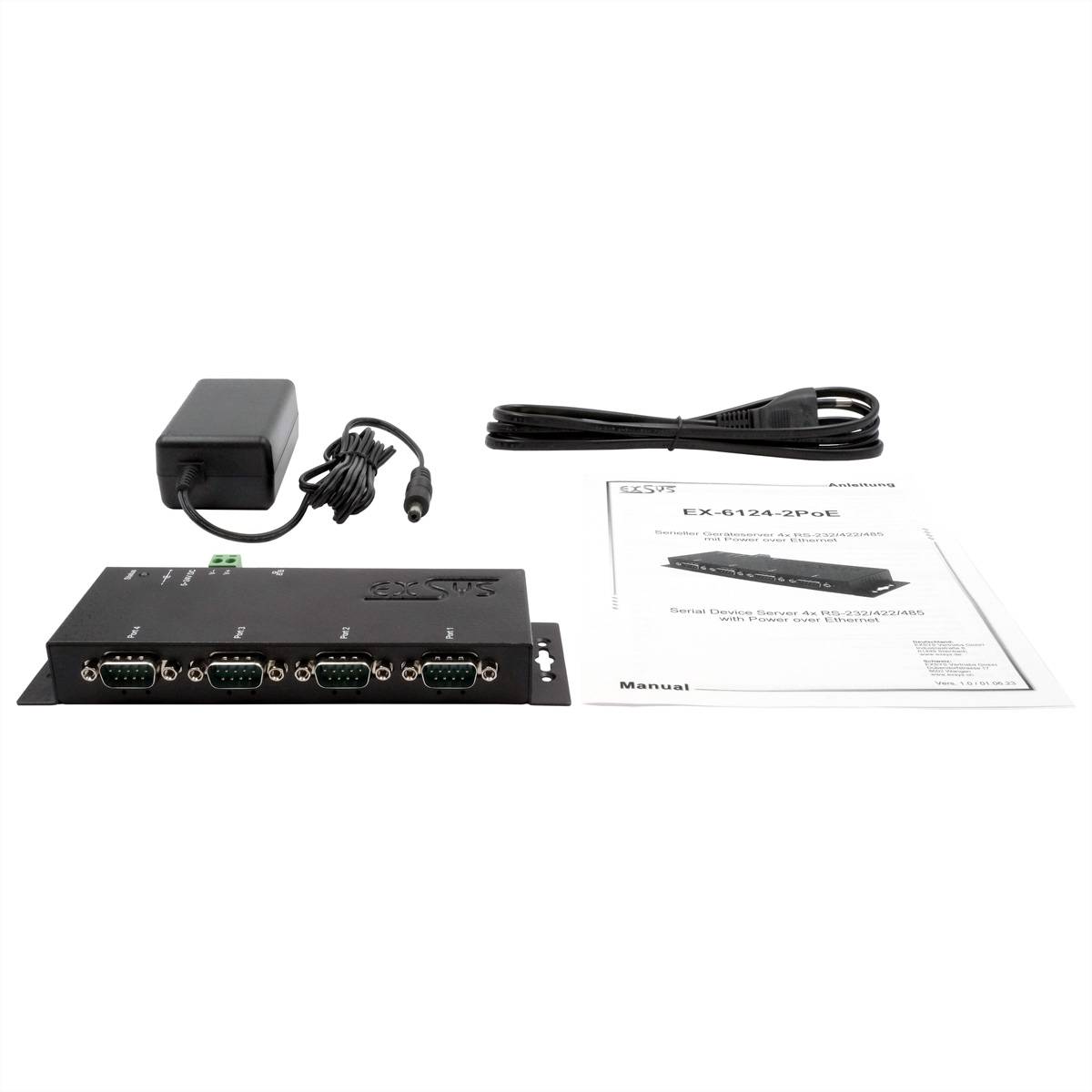 EXSYS EX-6124-2PoE Ethernet na serijski 4 x RS-232/422/485 s 9-pinskim PoE konektorom-3