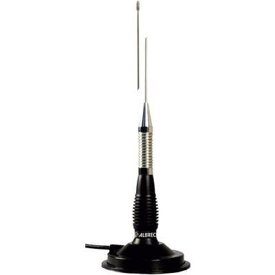 Antena s crnom bazom i srebrnim vratilom, pogodna za radio uređaje, montažna na vozilima.