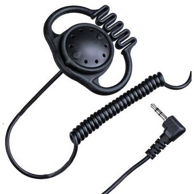 Crni slušalice s носачем за uho i spiralnim kabelom, spojene s 3,5-mm audio utičnicom.