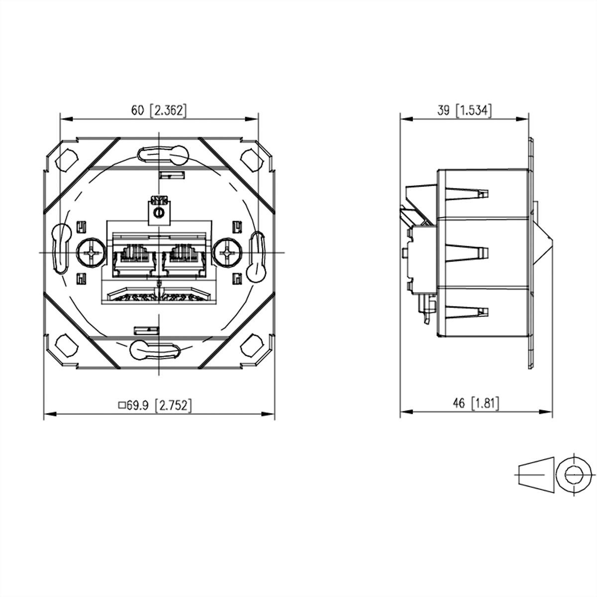 Metz Connect METZ CONNECT E-DAT C6A LSA++ Dose, 2 Por METZ CONNECT 130E381200-I RJ-45 metalna utičnica 130E381200-I sreb-1