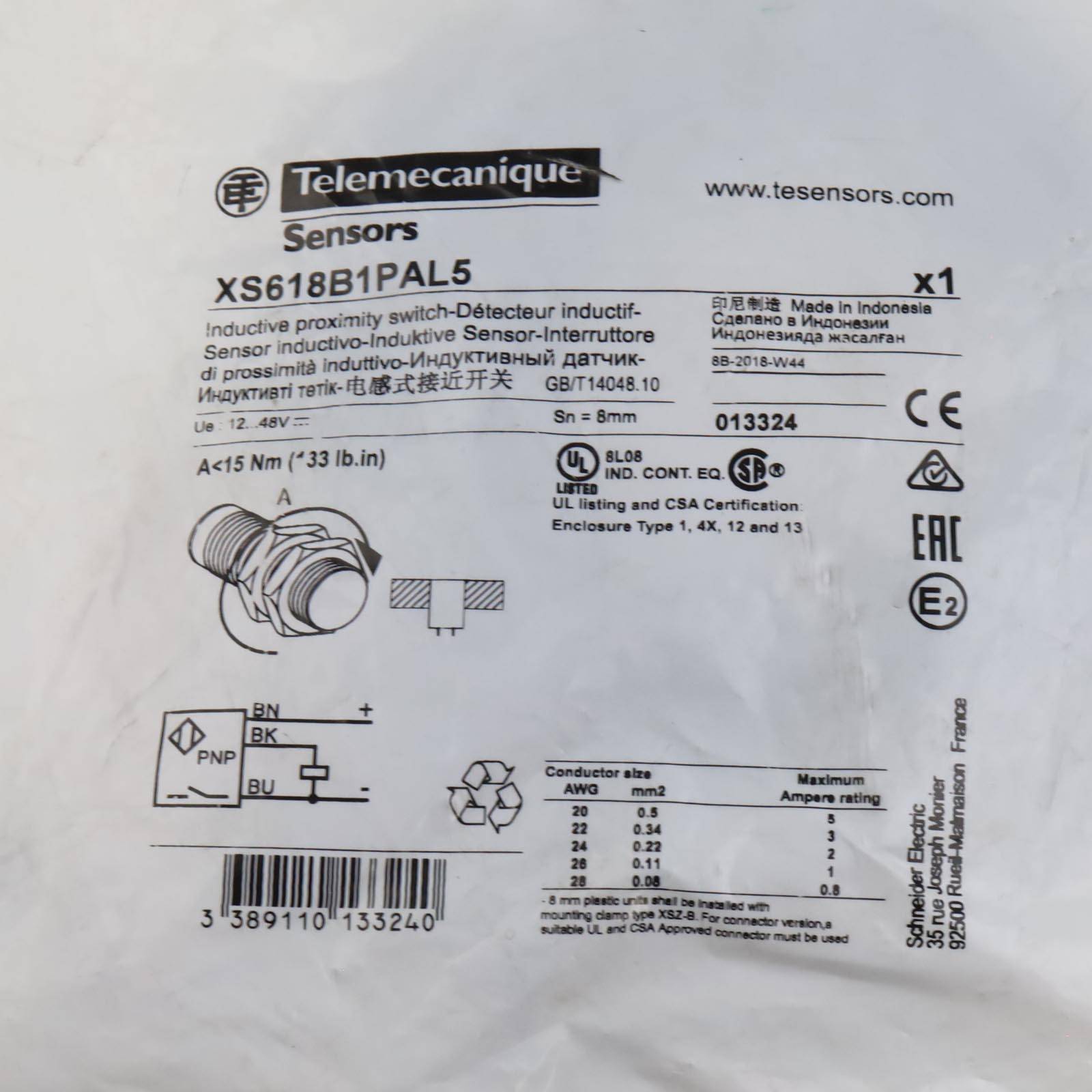 Telemecanique prekidač blizine induktivan M18 x 1 u istoj ravnini PNP XS618B1PAL5 Piece-1