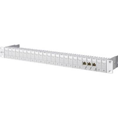 Patch panel od 24 porta, numeriran od 1 do 24, pogodan za ugradnju u rack ormar. Dva porta su spojena.