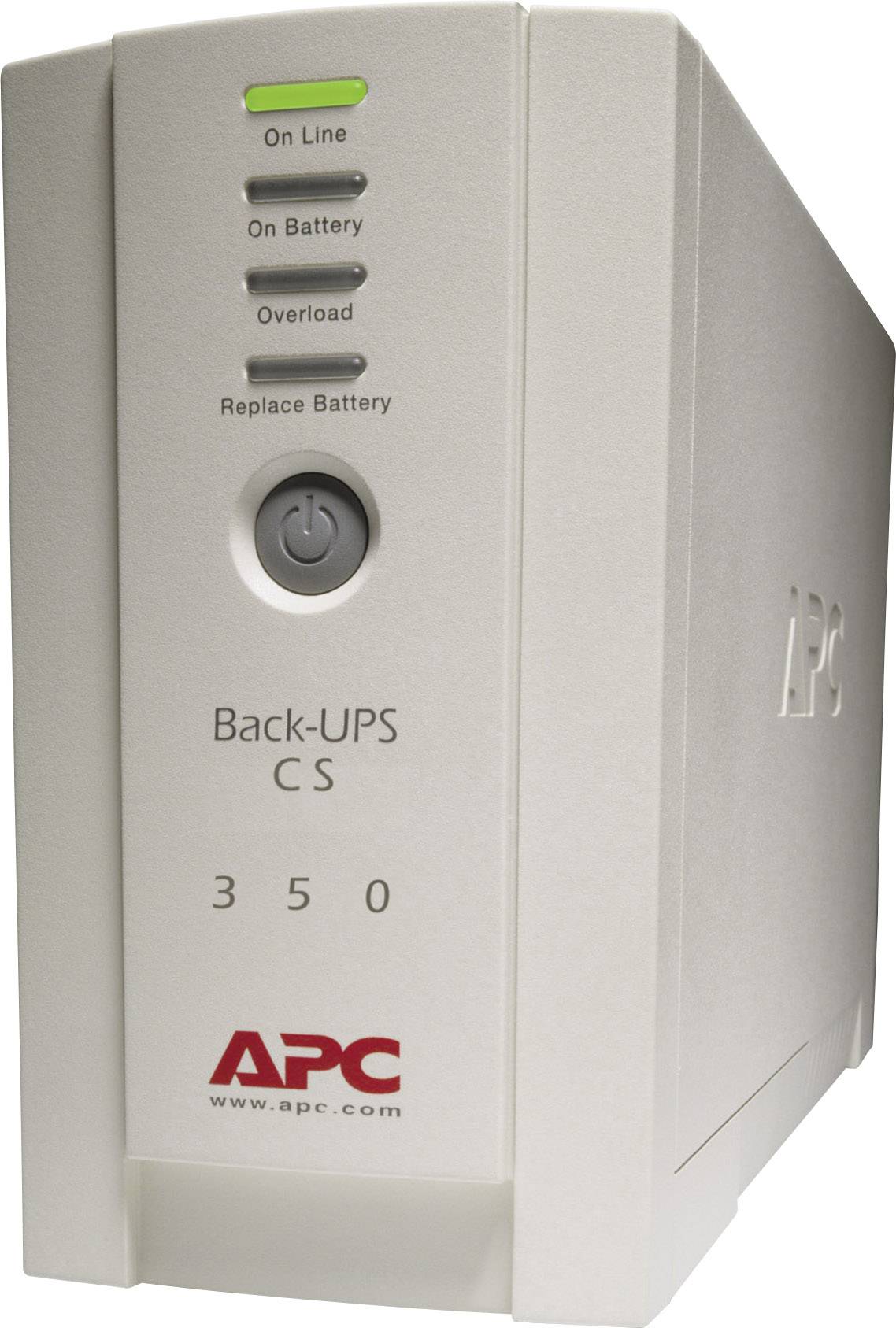 APC USV uređaj marke APC, model 'Back-UPS CS 350', s LED indikatorima za mrežni, baterijski i status preopterećenja.