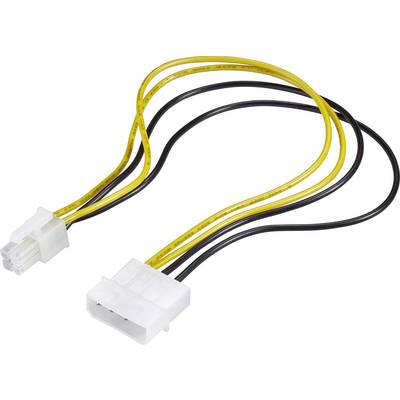 Mrežni kabel adaptera za PC s dva kraja: jedan bijeli 4-pinovski Molex utikač i jedan 6-pinski utikač, svaki s dva crna i žuta kabela.