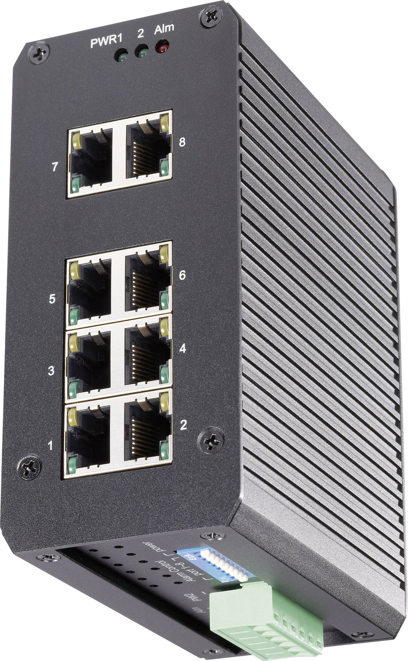 Industrijski Ethernet preklopnik s osam mrežnih priključaka, pogodan za teške industrijske uvjete.