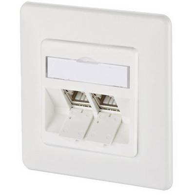 Bijela zidna utičnica s dva Ethernet priključka. Bez priključenih kabela. Idealna za internetske connection u zgradama.