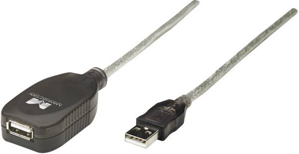 Manhattan USB kabel USB 2.0 USB-A utikač, USB-A utičnica 5.00 m prozirna aktivno s pojačanjem signala 519779