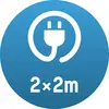 Simbol utikača električne struje s oznakom '2x2m' ispod njega. Prikaz na plavoj, kružnoj pozadini.