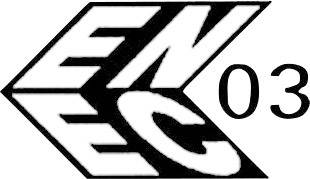Logo sa slovima 'ENEC' i brojem '03' u crno-bijeloj kombinaciji.