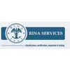 Logo tvrtke RINA Services s plavim grbom i tekstom 'klasifikacija, certifikacija, inspekcija i testiranje'.