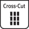 Natpis na znaku 'Cross-Cut' s simbolom od devet crnih kvadrata koji prikazuju prerезani list papira.