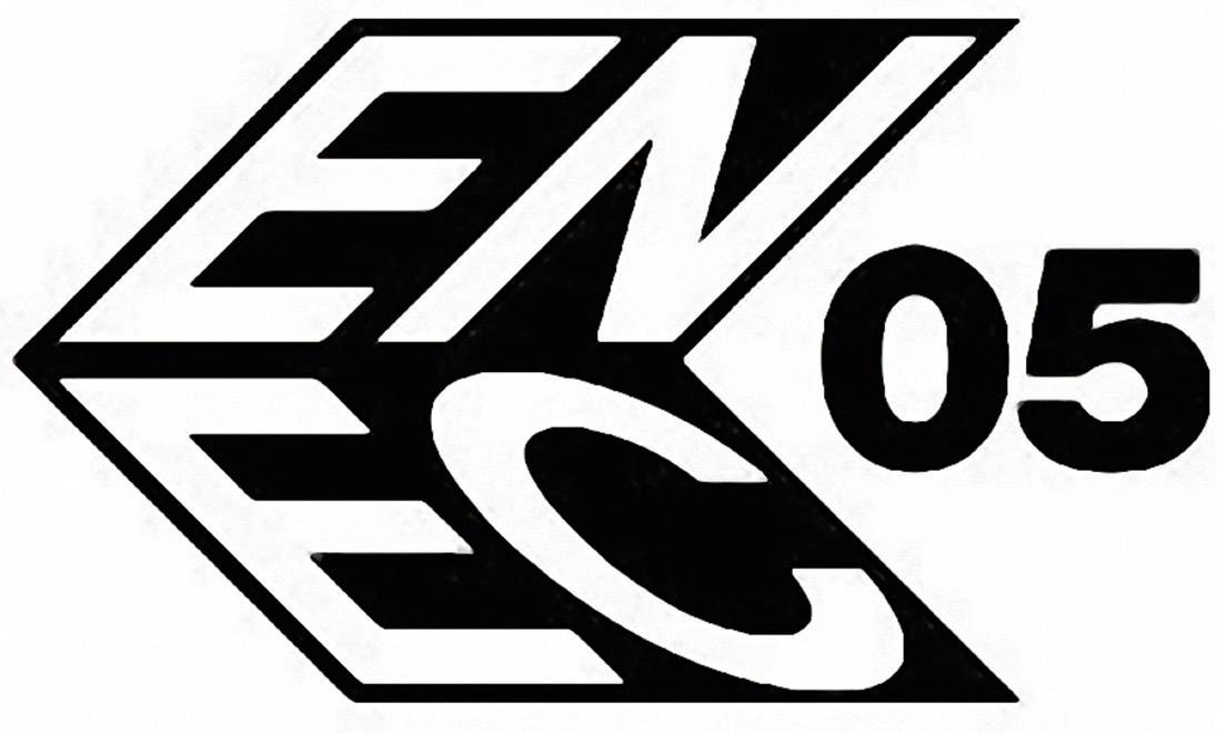 ENEC 05 logo u crno-bijeloj verziji. Simbolizira europsku certifikaciju sigurnosti i kvalitete za električne proizvode.