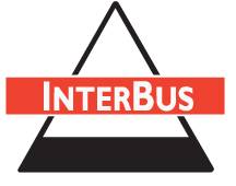 Trokutasti logotip s crnim rubom, crvenom trakom u sredini i bijelim tekstom 'InterBus' na njoj.