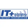 IT+ 868MHz trenutni prijenos Logo s plavim slovima i valnim simbolima.