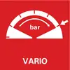 Logo 'Vario' s bijelim mjernim instrumentom na crvenoj pozadini. Prikazuje tlak u 'bar' jedinicama.