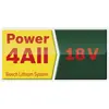 Logo 'Power 4All 18V Bosch Lithium System', žuta i zelena pozadina.