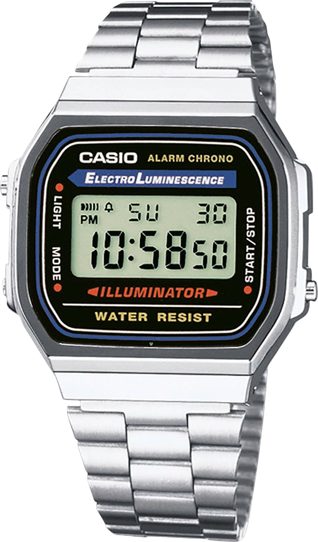Orologio da polso Casio A168WA-1YES (L x A) 36.30 mm x 38.60 mm Argento Materiale cassa=Resina Materiale (braccialetto)=Acciaio inox