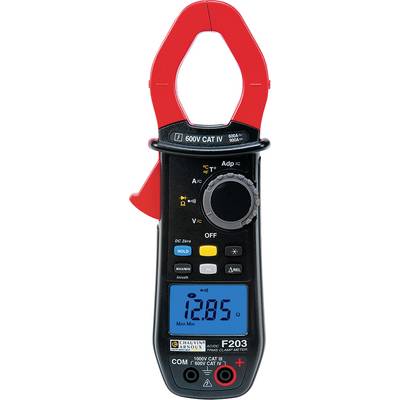 Egy digitális tolómérő a kijelzőjén 12,85 értéket mutat. A skála 600 V CAT IV kategóriáig terjed.