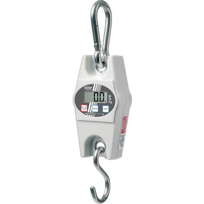 Digitális akasztós mérleg, 0,0 kg-os kijelzéssel. A márkanév és a kezelőszervek jól láthatóak.