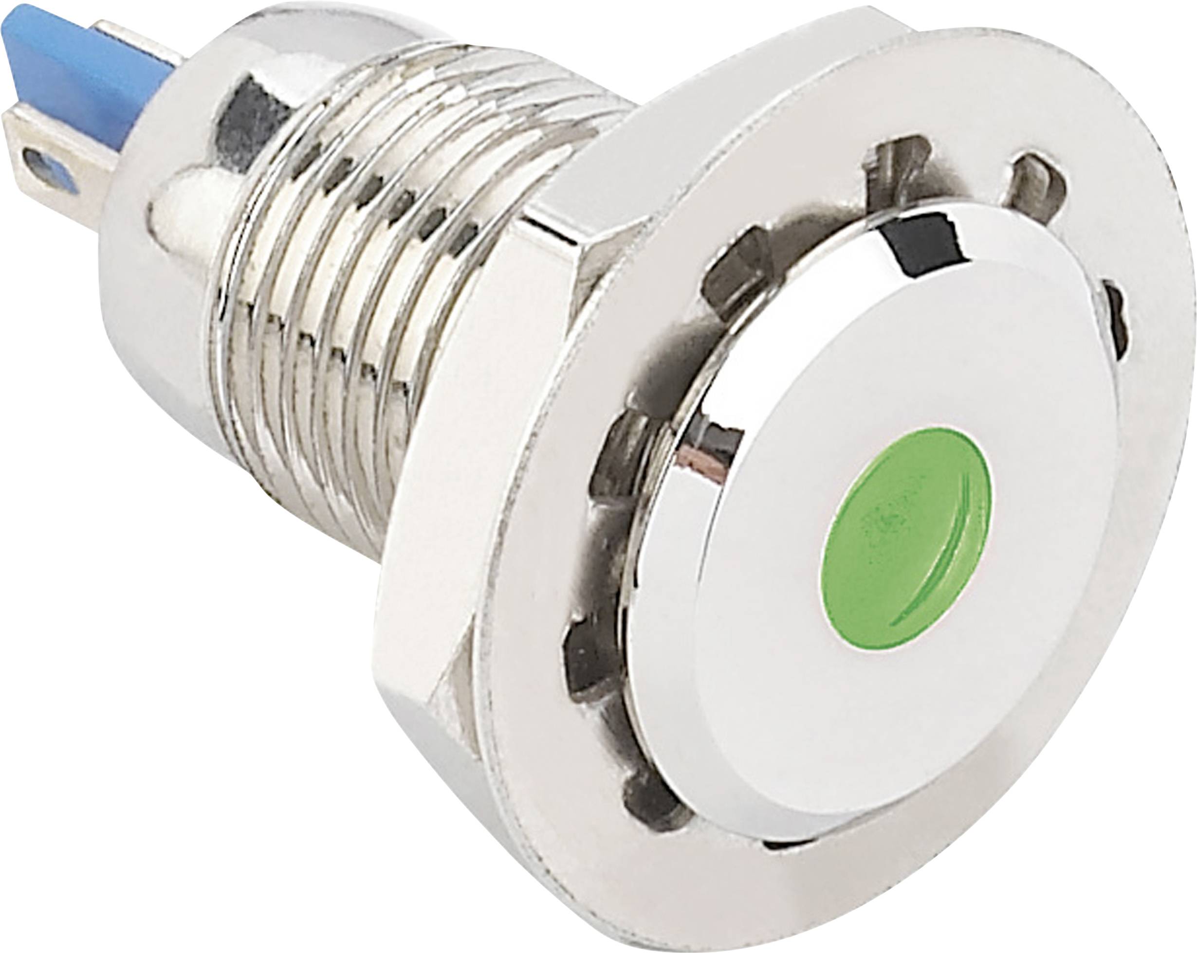 Egy fémházas nyomógomb zöld LED-jelzéssel és csavaros csatlakozással. Alkalmas elektromos kapcsolókészülékekhez és gépi vezérlésekhez.