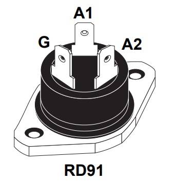 Triak, RD-91, I(GT) max. 50 mA, I(T) RMS 40 A, U(DRM) 600 V, STMicroelectronics BTA40-600B-0