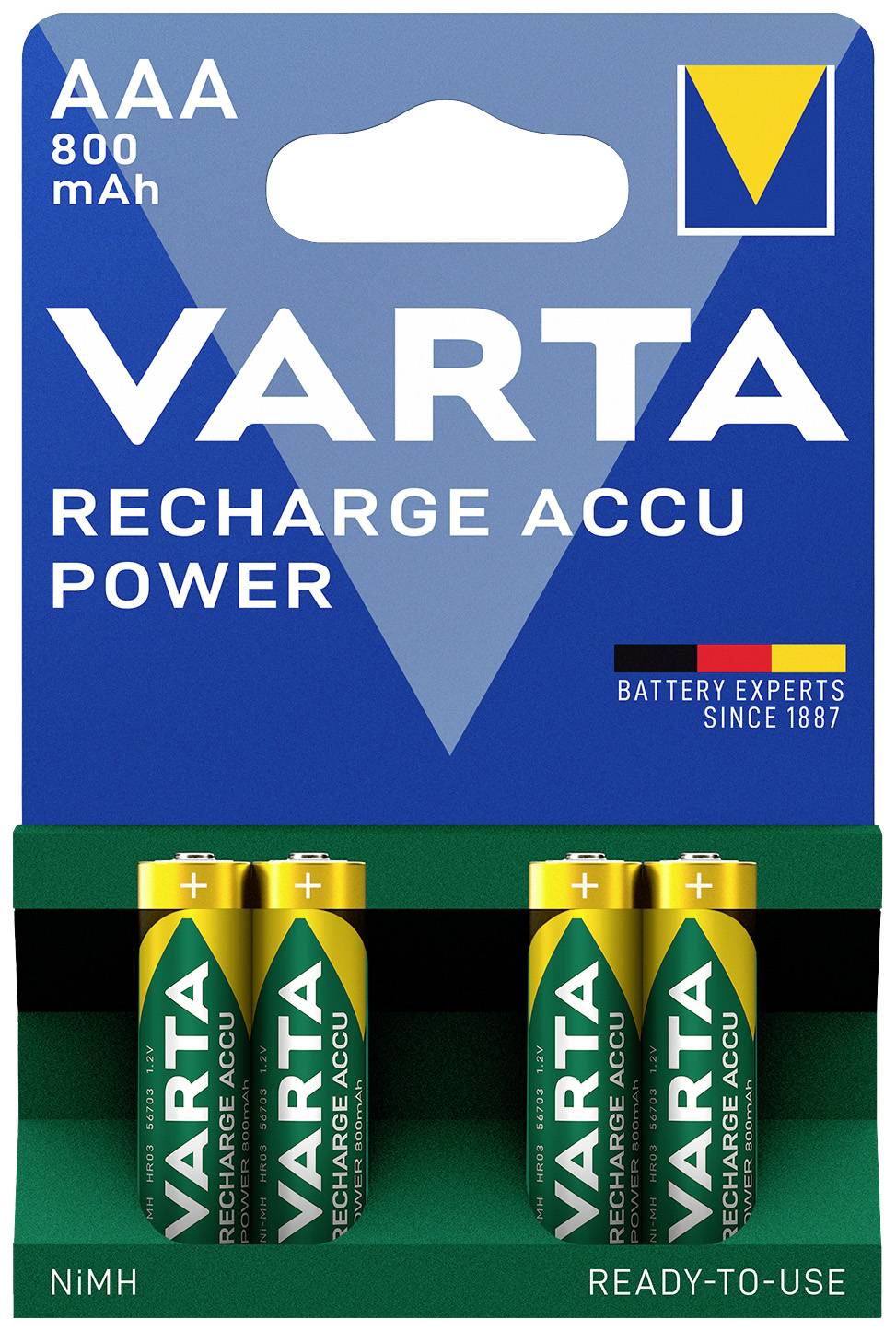 Mikroceruza akku AAA NiMH, 1,2V 800 mAh, 4 db, Varta Ready2Use HR3, HR03, UO100557, DC2400, DC2400B4N, LR03