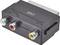 'SCART-adapter három RCA-aljzattal, amelyek felirata 'AUDIO R', 'AUDIO L' és 'VIDEO'. Az adapter tetején 'INPUT' felirat.'