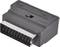 Egy fekete SCART-adapter átkapcsolóval, amely 'Input' és 'Output' feliratot mutat. Adapter audio- és videójelek számára.