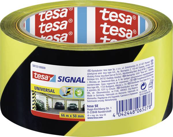 tesa UNIVERSAL 58133-00000-00 Jelölő ragasztószalag tesa® SIGNAL Sárga, Fekete (H x Sz) 66 m x 50 mm 1 db