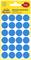 Sárga címke kék jelölőpontokkal, 96 darab csomagonként, 18 mm átmérőjű, Avery Zweckform márka, erős tapadású.