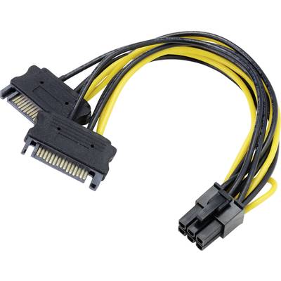 SATA / PCI-Express tápkábel [2x SATA 15pól. Csatlakozó - PCI-E dugó, 6 pólusú] 0,15 m Akasa 425830